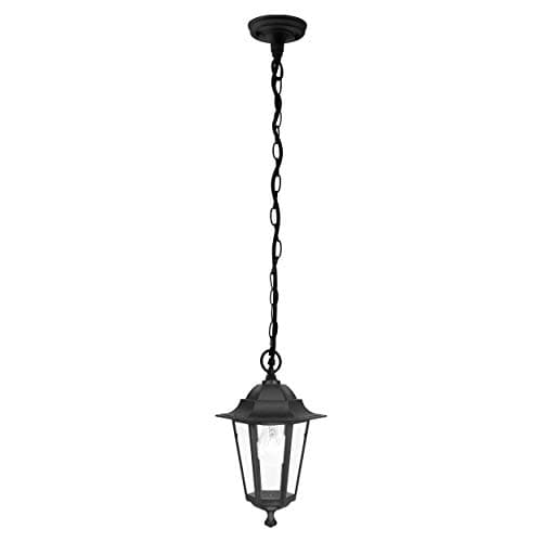 Image of IP44 Outdoor Pendant Light - Black Aluminium Lantern & Chain - 1 x 60W E27 Bulb - Weatherproof Waterproof Hanging Porch Door Modern
