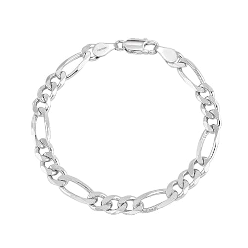 Image of LeCalla Solid 925 Sterling Silver Italian 5 MM Diamond-Cut Figaro Chain Bracelet for Women 7 Inches