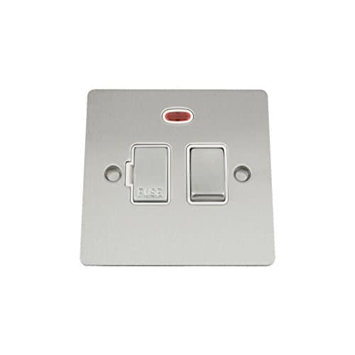 Image of Switched Fused Spur Switch w/Neon - Satin Matt Chrome Flat - White - Metal Rocker