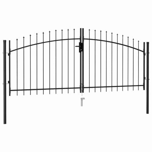 Image of vidaXL Garden Drive Fence Gate Double Door with Spike Top Weather Resistant Outdoor Backyard Patio Fencing Barrier Steel 3x1.25m Black