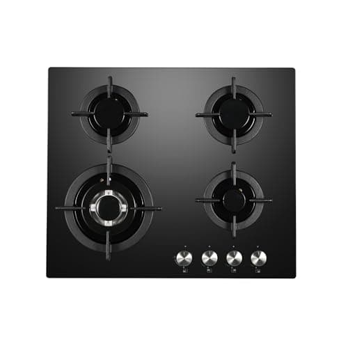 Image of Cookology GGH606BK Gas Hob on Glass - 60cm Built-in 4 Burners - Powerful Wok Burner and Cast Iron Pan Supports - Auto Igniton - In Black