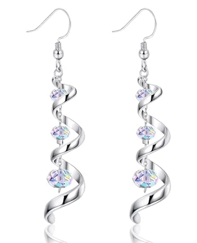 Image of INBOLM Drop Earrings for Women, Spiral Ribbon Crystal Dangle Drop Earrings for Women - 925 Sterling Silver Fishhook and Multi Teardrop Sparkle - Exquisite Jewellery Gift for Her