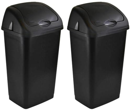 Image of Easy Shopping® 2 x 60 Litres Heavy Duty Premium Plastic BLACK Swing Bin for Home Garden and Kitchen Rubbish Waste Dustbin