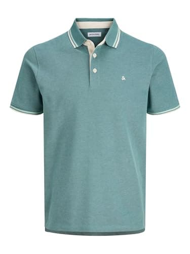 Image of JACK & JONES Mens Paulos Tipped Pique Short Sleeve Polo Atlantic Deep L