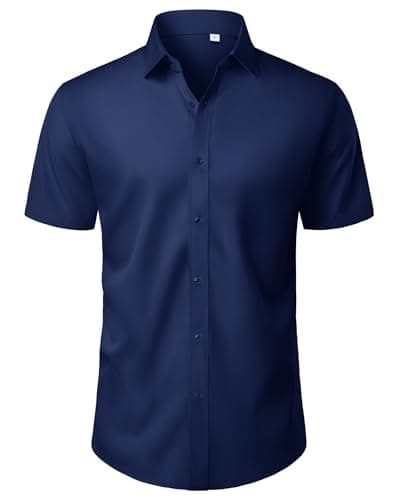 Image of J.VER Dress Shirts for Men Fashion Short Sleeve 4-Way Stretch Business Casual Summer Work Formal Shirt Navy Blue M