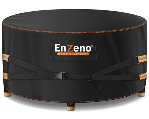 Image of Enzeno New Upgrade Garden Furniture Cover Round Waterproof,Garden Table Covers with Wider Vents, Round Outdoor Furniture Cover 500D Heavy Duty Patio Outdoor Circular Table Covers 128x72cm