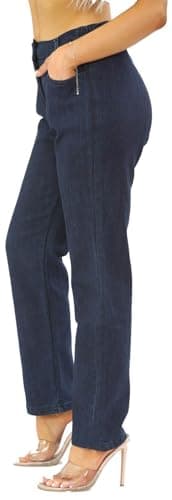 Image of UK Dispatch Womens Side Elastic Waist Jeans Straight Leg Regular Fit 25" Leg Ladies,16,Dark Blue