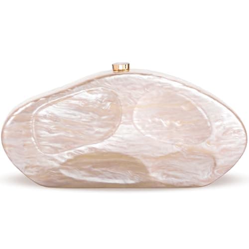 Image of Larcenciel Champagne Clutch Bags for Women, Acrylic Irregular Shell Women's Clutches w/Chain, Trendy Metallic Evening Handbag, Smooth Marbling Crossbody Shoulder Bag for Wedding Party Prom, 26x13x5CM