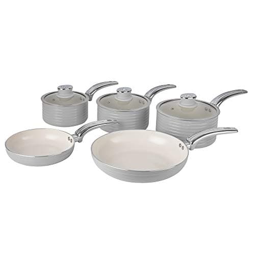 Image of Swan SWPS5020GRN Retro 5 Piece Aluminium Pan Set with Glass Lid, Non-Stick Ceramic Coating, Grey