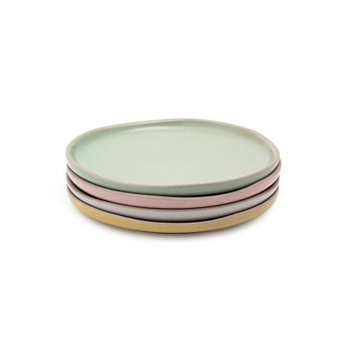 Image of Jamie Oliver Big Love Little Plates, Mixed Colours, Set of 4, 19cm Stoneware Side Plates, Perfect for Snacks, Tapas and Appetisers, Dinnerware, Dishwasher, Microwave, Oven Safe, Gift Boxed