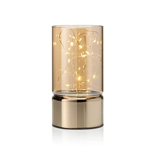 Image of Auraglow Wire Rice Light, Glass Cylinder Battery Lantern - Warm LEDs, In-built Timer Option - Indoor Fairy String Lamp for Decorative Home Decor - (Small)