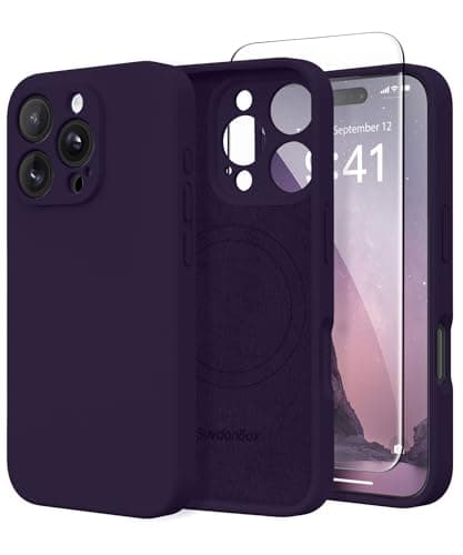 Image of SuydanBox Magnetic for iPhone 16 Pro Case, Compatible with MagSafe, [Full Camera Protection][Screen Protector] Silicone Shockproof Protective Phone Case for iPhone 16 Pro 6.3", Deep Purple