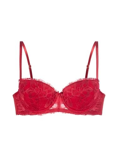 Image of DORINA Perfect Lace Balconette Underwired Bra – Lightly Padded Cups for Natural Shape – Adjustable Lift & Flattering Silhouette, Red
