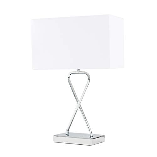 Image of MiniSun | Contemporary Polished Chrome Table Lamp with a White Rectangular Shade | Table Lamps, Home Décor & Improvement Essential | Includes 4W LED Bulb [3000K Warm White]