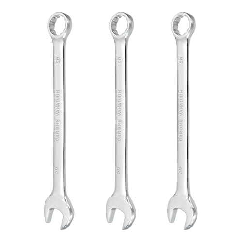 Image of sourcing map 3Pcs Combination Wrench 20mm Metric 12-Point Box and Open End CR-V Steel Double Ended Spanner Tool for Automotive Pipe Furniture Machinery DIY Repair, Silver White