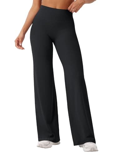 Image of YEOREO Seamless Yoga Trousers Women Straight Leggings High Waist Flared Leggings Sports Yoga Leggings Women Opaque Flared Trousers Black S