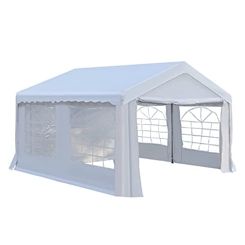Image of Outsunny 4m x 4m Marquee Party Tent, Heavy Duty Wedding Canopy with Sidewalls, Doors, Windows, Galvanised Garden Gazebo for Parties Events, White