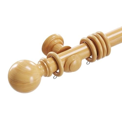 Image of Loch & Skye Wooden Curtain Pole Set Fixed Length Premium Quality Beechwood 28mm Diameter with Finials, Rings & Brackets Wooden Rail Pole for Window & Eyelet Curtains (Natural, 150cm)