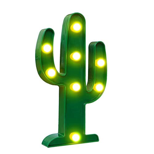 Image of NOVELTY PLACE Designer Cactus Marquee Sign Lights, Warm White LED Lamp Tropical Green - Living Room, Bedroom Table & Wall Christmas Decoration for Kids & Adults - Battery Powered 10 Inches High