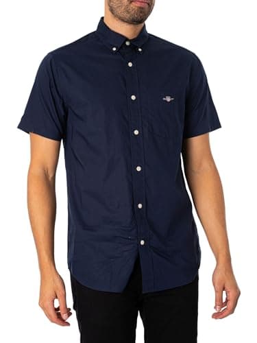 Image of GANT Mens Fit Classic Poplin Short Sleeve Shirt Marine XXL
