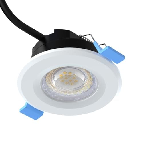 Image of Simple Lighting® Fire Rated LED Downlight, White, 7W 650 Lumens, Fixed Beam, CCT Switchable (3000K/4000K/6000K), IP65 Waterproof, Ultra-Slim 44mm, Dimmable, 63-75mm Cut-Out