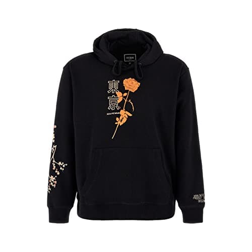 Image of GUESS Men's Eco Roy Tokyo Floral Hoodie Hooded Sweatshirt, Jet Black, M