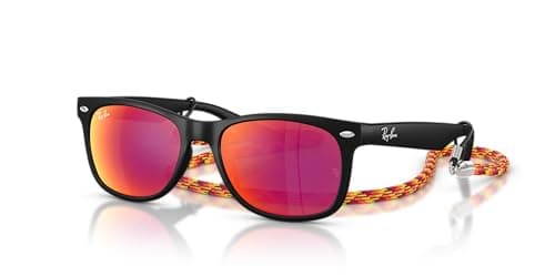 Image of Ray-Ban Rj9052s New Wayfarer Square Sunglasses, Rubber Black/Brown Mirror Orange, 47 mm