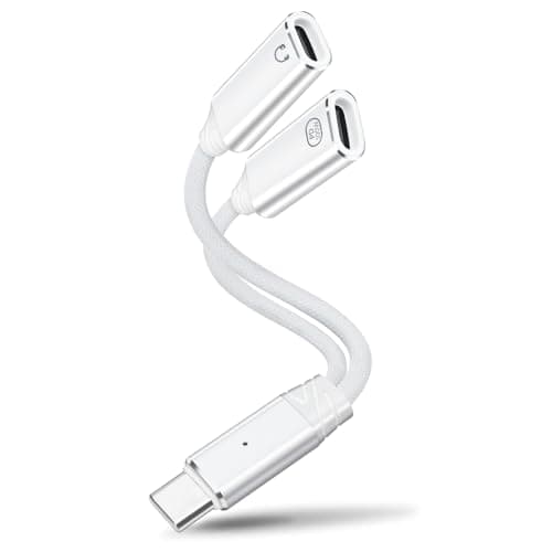 Image of HAUXGOGO USB C Splitter Dual USB-C Audio and Charging Adapter, Type-C PD 100W Fast Charging and Headphone Jack Adapter Earphone Cable Converter- White