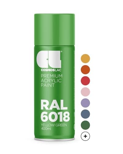 Image of Cosmos LAC Acrylic Paint Spray Can in Many RAL Colours, 400 ml Spray Can Perfect for DIY, Upcycling and Other Painting Work RAL 6018 YELLOW GREEN N463
