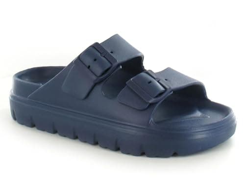 Image of ella Women's Double Buckle Strap EVA Material Chunky Sole Flatform Slider Sandals (Navy, UK Footwear Size System, Adult, Women, Numeric, Medium, 6)