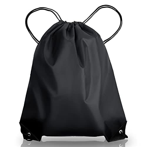 Image of AKHTART Drawstring Bags, Unisex Swimming Bag, Large PE Bag, Sports Backpack, Waterproof Gym Sack - Suitable for School/Beach/Holidays/Travel/Swimming and Various Activities (Black)