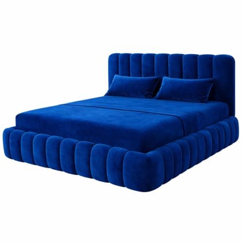 Image of Teddy Plush Velvet Ottoman Storage Bed Frame with Gas Lift, Upholstered Panel Headboard, Small Double Double King Super King (Blue Plush, 4FT Small Double With gas lift storage)