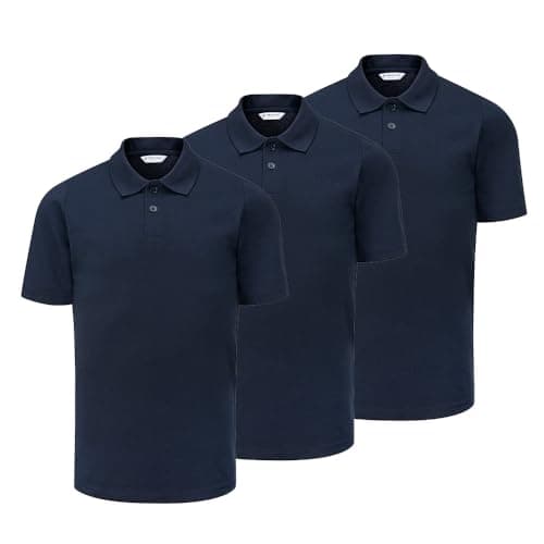 Image of Trutex Kids Navy Blue School Polo Shirts, Multipack – Short Sleeve Cotton-Rich Standard Fit Unisex PE Kit Polos for Boys and Girls – Age 6 (3 Pack)