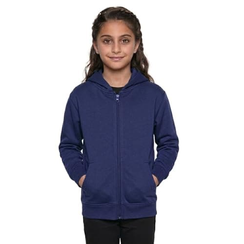 Image of GW CLASSY OUTFIT Kids Girls Boys Zipper Hoodie Unisex Fleece Zipper Top Jacket PE School Sweat Hoodie Casual Fashion UK Size 4-13 Years (9-10 Years, Navy Blue)