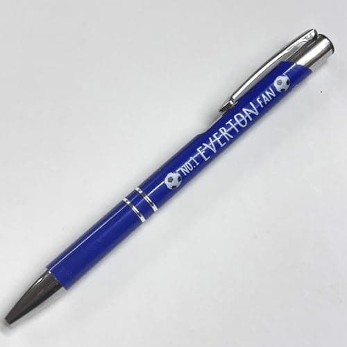 Image of WHITE COTTON CARDS Everton Blues Toffees FC NO. 1 FOOTBALL SPORT FAN RECYCLED ALUMINIUM BALLPOINT PEN TEAM NAME TEAM COLOUR STOCKING FILLER WRITING NOVELTY GIFT (PEN-6)