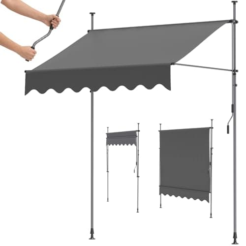 Image of LIFERUN 200x120cm Telescopic Awning, Retractable Clamp-On Balcony Awning with Hand Crank, No-Drill UV Protection Waterproof Sun Shade Canopy for Patio, Garden & Terrace, Grey