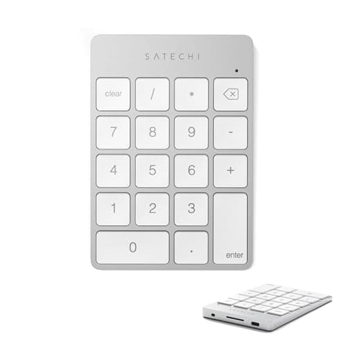 Image of Satechi Bluetooth Numeric Keypad, Slim Aluminium Wireless 18-Key Number Pad, Portable USB-C Rechargeable Numpad for MacBook, Windows, Mac Mini, Laptops - Silver