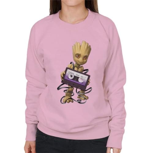 Image of All+Every Marvel Guardians Of The Galaxy Groot Wrapped In Cassette Tape Women's Sweatshirt Light Pink
