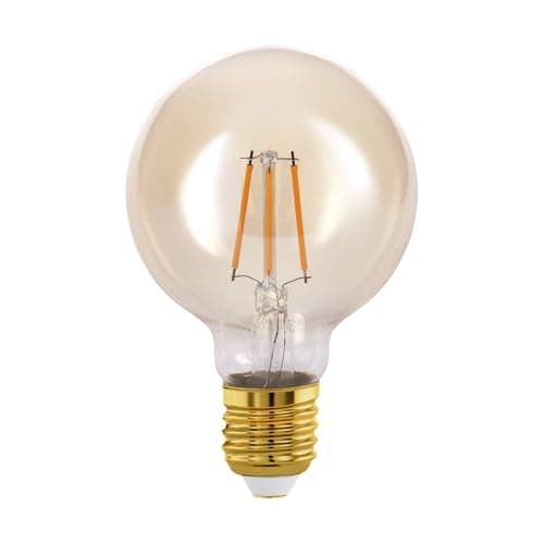 Image of Eglo E27 LED Globe, Amber Vintage Filament Light Bulb, Edison lamp for Retro Lighting, 4 watt (Equivalent to 32 watt), 350 Lumen, Warm White Glow, 2200 Kelvin, G80, Ø 3"