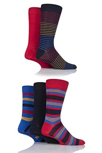Image of SockShop Men's Patterned Bright Colourful Natural Bamboo Socks Various Designs for Everyday Wear Size 7-11 Pack of 5 Classic Bright Striped 7-11