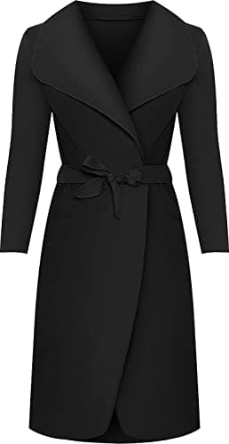 Image of Crazy Girls Womens Ladies Celebrity Kim Kardashian Style Drape Waterfall Jacket Long Sleeve Belted Oversized Trench Coat UK 8-14 (One Size: 8-14, Black)