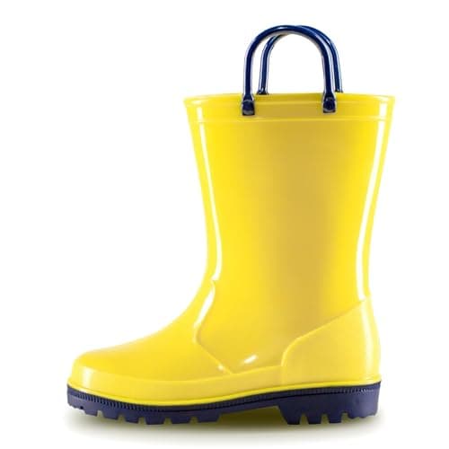 Image of EUXTERPA Wellies for Kids, Boys Girls Wellies Waterproof Wellington Boots, Toddler Child Solid Color Boots for Outdoor Play Yellow Wellies Size 7
