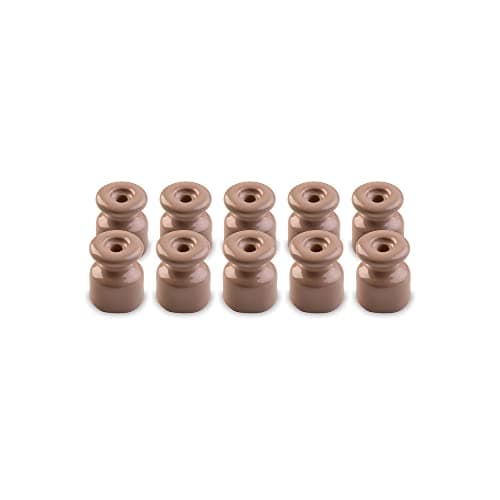Image of Amarcords - Large cable clamp with screws and plugs. 10 vintage colored porcelain insulators for color wall braid cable installations TAUPE