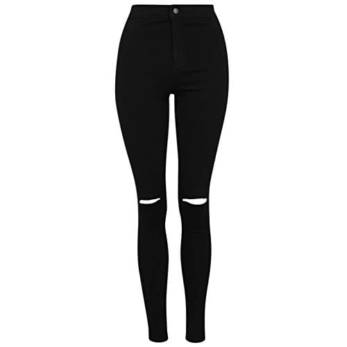 Image of New Ladies Skinny High Waisted Tube Joni Jeans Jeggings Stretch Denim Knee Ripped Cut Out UK Size 6-16 (UK8 / EU36, Black)