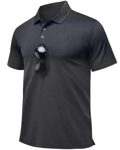 Image of Peakwell Golf Tops for Men Short Sleeve Polo Shirts Sports Rugby T Shirt Quick Dry Work Polo T-Shirt, Dark Grey, L