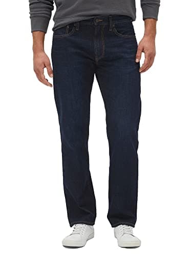 Image of GAP Men's Straight Fit Denim Jeans, Dark Wash, 34W x 32L