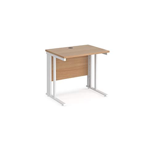 Image of Mr Office Maestro 25 straight desk 600mm deep - white cable managed leg, Beech, 800