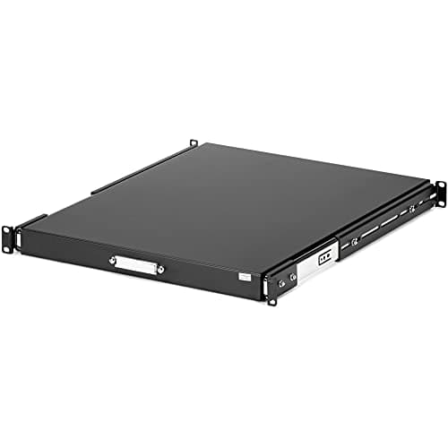 Image of StarTech.com 1U Sliding Server Rack Mount Keyboard Shelf Tray - 55lbs - 22" Deep Steel Pull Out Drawer for 19" AV, Network Equipment Rack (SLIDESHELFD)