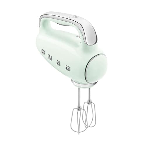 Image of Smeg HMF01PGUK Hand Mixer with Turbo Function, 3 Attachments, LED Display, Retro 50's Style, 250W, Pastel Green