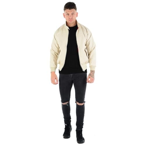 Image of MyShoeStore Harrington Jacket Unisex Mens Ladies Womens Adults Vintage Bomber Coat Classic Retro Scooter 1970's Mod Skin Tartan Lining Top (Beige,3XL)